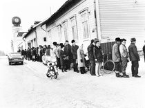 I soppkö framför Trean under metallstrejken 1971